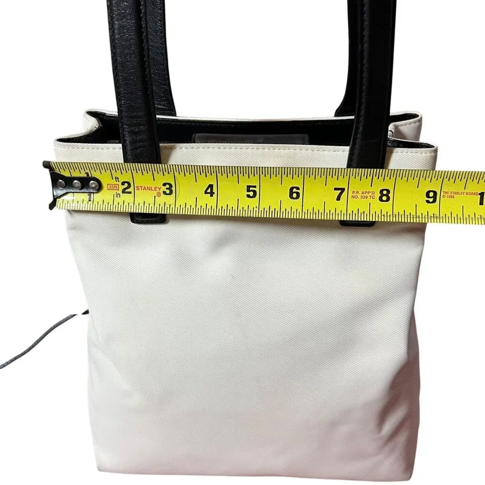 Coach Tote Bag Womens Medium White Canvas Black Leather Shoulder Purse L3J-7441